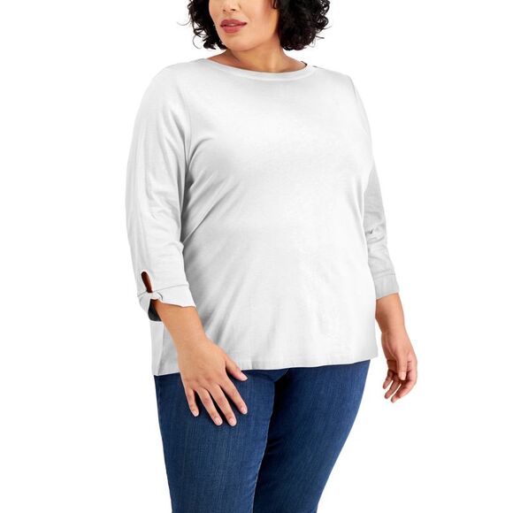 Karen Scott Plus Size Boatneck Top - Picture 1 of 1